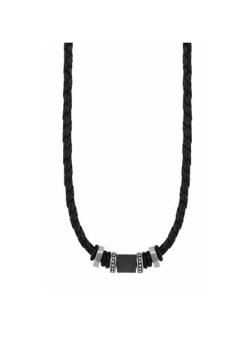 S. Oliver Jewel Halsband Edelstahl, Carbon/Leder in Schwarz