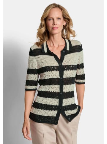 GOLDNER Kurzgröße: Ajourjacke in maritimen Look in stein / schwarz / gemustert