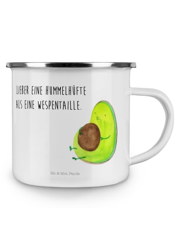 Mr. & Mrs. Panda Camping Emaille Tasse Avocado Pfeifen mit Spruch in Weiß