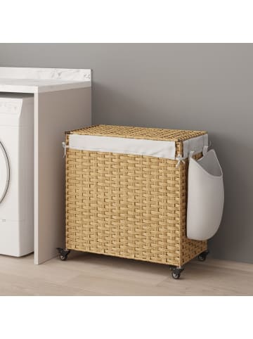 SONGMICS Wäschekorb Eliott in Naturfarben - (B)33 x (H)66 x (T)66 cm