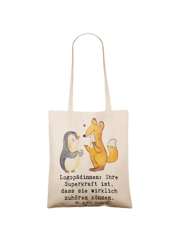 Mr. & Mrs. Panda Umhängetasche Logopädin Superkraft mit Spruch in Creme