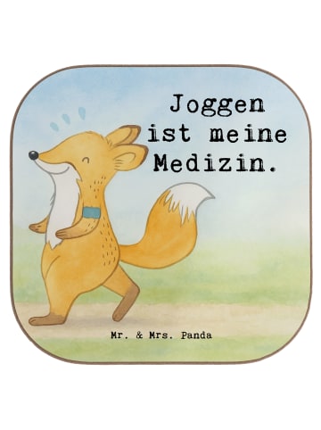 Mr. & Mrs. Panda Glas-Untersetzer Fuchs Joggen Design mit Spruch in Weiß