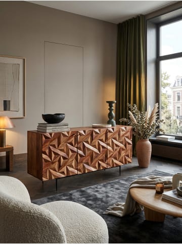 KADIMA DESIGN Sideboard "Metallux", Sheesham-Holz, 3D-Oberfläche, Braun, Modern