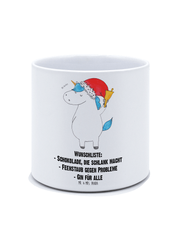 Mr. & Mrs. Panda Blumentopf Einhorn Weihnachtsmann mit Spruch in Weiß