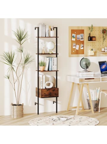 COSTWAY 5-stufiges Leiterregal mit Schublade in Braun