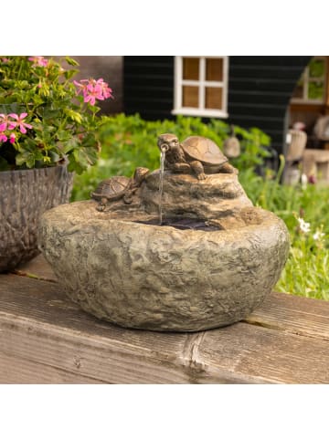 MARELIDA Solar Brunnen mit Schildkröten Gartenbrunnen H: 25cm in natur