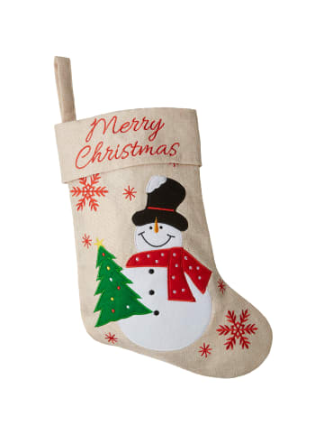 tectake Nikolausstiefel in Jute-Optik mit Schneemann-Motiv 26 x 36,5 cm, beige