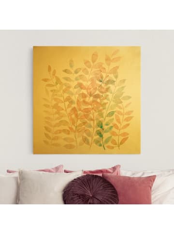 WALLART Leinwandbild Gold - Sommerlicher Blätterreigen in Orange