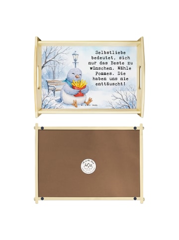 Mr. & Mrs. Panda Serviertablett Taube Winter Pommes Design mit S... in Weiß