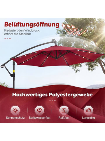 COSTWAY Sonnenschirm mit Ständer & LED-Leuchten 300 cm in Rot
