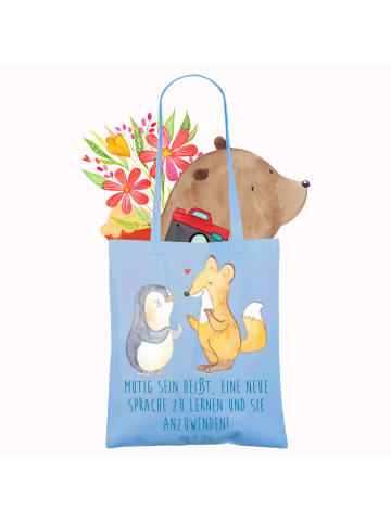 Mr. & Mrs. Panda Tote Bag Sprachen Lernen und Anwenden mit Spruch in Sky Blue