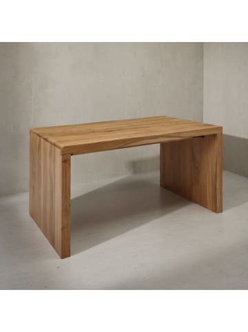 KADIMA DESIGN Schreibtisch TEKO: Massivholz Sheesham, Stauraum, stabil in Beige