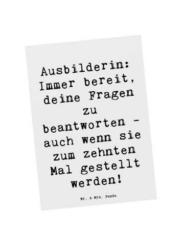 Mr. & Mrs. Panda Postkarte Spruch Ausbilderin Geduld mit Spruch in Weiß