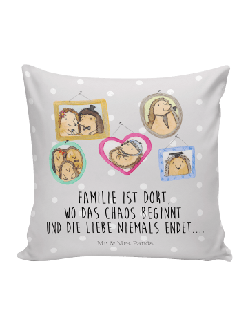 Mr. & Mrs. Panda kissen für sofa Igel Familie mit Spruch in Grau Pastell