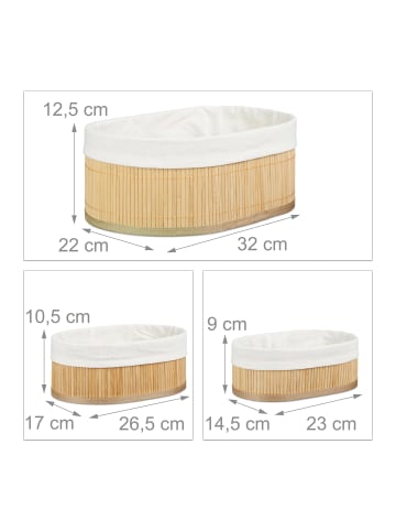 relaxdays 3x Regalkorb in Natur - (B)32 x (H)12,5 x (T)22 cm