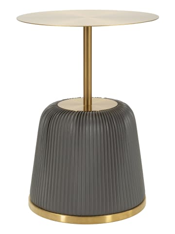 Mauro Ferretti Couchtisch aus goldfarbenem Metall und grauem, plissiertem Kunstleder, Ø 40×55