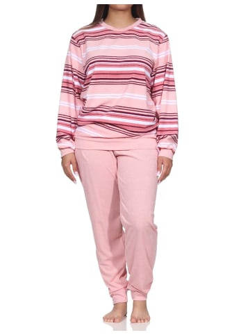 NORMANN Frottee Schlafanzug Bündchen Streifen - 81760 in rosa