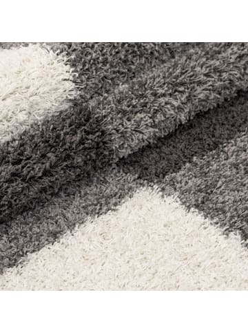 KADIMA DESIGN Teppich Hochflor Shaggy Waschbar Karo WATZMANN Strapazierfähig in Hellgrau