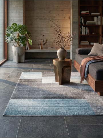 KADIMA DESIGN Teppich Kurzflor Waschbar Karo SOLDA Strapazierfähig OEKO-TEX in Blau