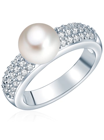 Valero Pearls Ring Sterling Silber Süßwasser-Zuchtperle weiß Zirkonia weiß in silber