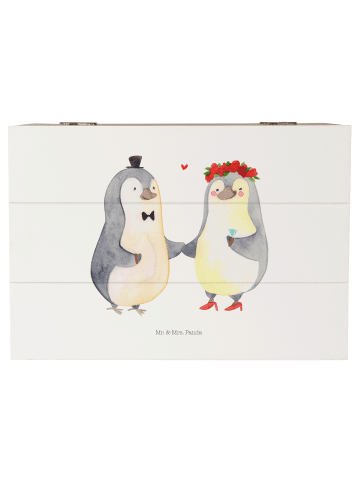 Mr. & Mrs. Panda Holzkiste Hochzeit Pinguin ohne Spruch in Weiß