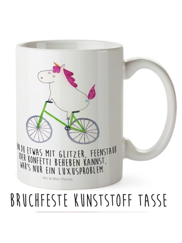 Mr. & Mrs. Panda Plastikbecher Einhorn Radfahrer mit Spruch in Weiß