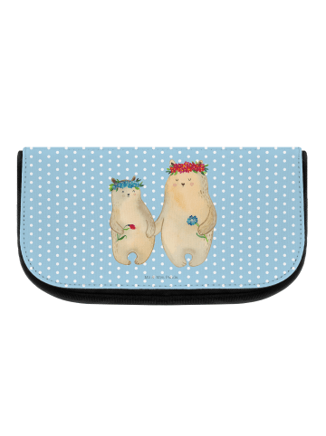 Mr. & Mrs. Panda Kulturbeutel Bären mit Blumenkranz ohne Spruch in Blau Pastell