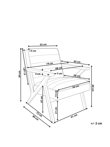 Beliani Sessel KISA in Weiß/Braun - (W) 74 x (H) 84 x (L) 80 cm