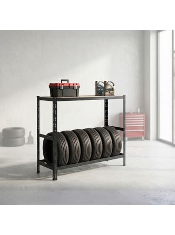 relaxdays Reifenregal in Schwarz - (B)120 x (H)110 x (T)40 cm