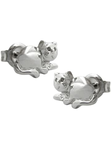 Gallay Ohrstecker Ohrring 7x10mm liegende Katze glänzend rhodiniert Silber 925 in silber