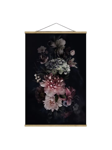 WALLART Stoffbild mit Posterleisten - Blumen mit Nebel auf Schwarz in Schwarz