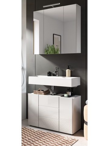 Inn.Furn Badmöbel-Set 2-teilig weiß Hochglanz, Badkombination 80 cm