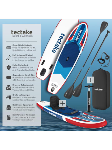 tectake Stand-Up Paddle Board 2in1, Belastbarkeit 200 kg, 288 x 77 x 22,5 cm