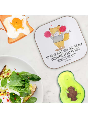 Mr. & Mrs. Panda Holzuntersetzer Beste Schwester mit Spruch in Weiß