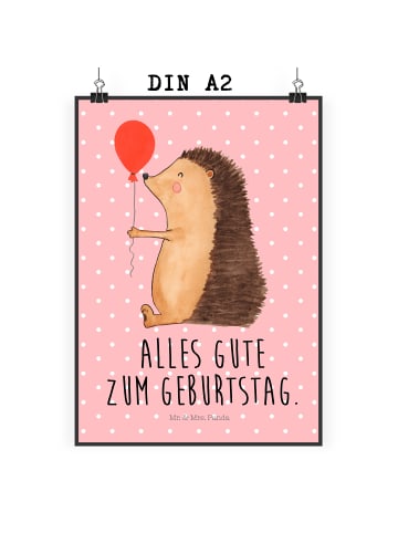Mr. & Mrs. Panda Poster Sprüche Igel Luftballon mit Spruch in Rot Pastell