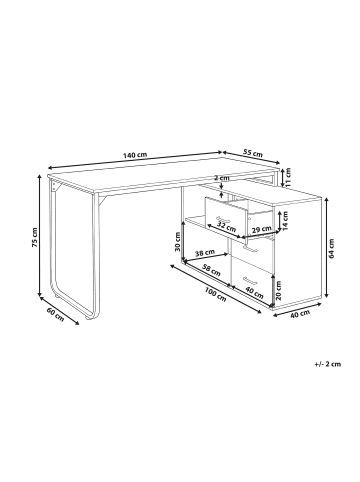 Beliani Schreibtisch SOGNE in Weiß - (W) 140 x (H) 75 x (L) 100 cm