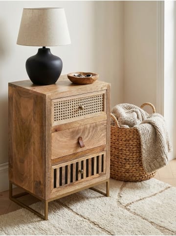 KADIMA DESIGN Industrial Nachttisch, Mango Massivholz/Rattan, 3 Schubladen