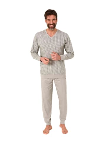 NORMANN Langarm Schlafanzug Pyjama Bündchen Minimalprint in grau