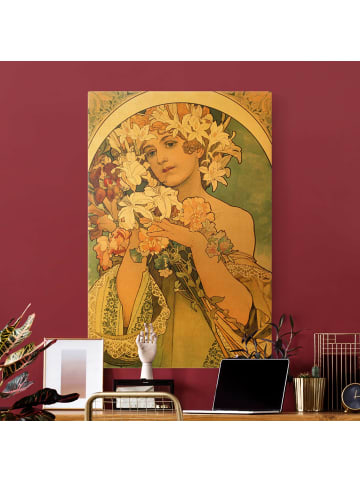 WALLART Leinwandbild Gold - Alfons Mucha - Blume in Pastell