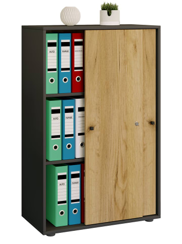 VCM  Büroschrank Aktenschrank Schiebetüren Lona 3fach in Anthrazit / Honig-Eiche
