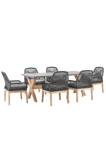 Beliani 7-tlg Gartentisch Set OLBIA in Grau/Schwarz/Braun