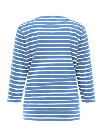 GOLDNER Kurzgröße: Jerseyshirt mit Rundhals in azur / weiß / geringelt