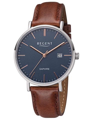 Regent Herrenuhr Edelstahl Saphirglas Ø 38 mm Blau / Braun / Silber