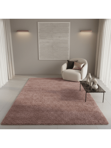 KADIMA DESIGN Teppich Hochflor Shaggy Waschbar Einfarbig SALZACH Strapazierfähig in Rosa