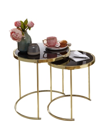 KADIMA DESIGN Satztisch 2er-Set | Schwarz/Gold, Metall/Glas