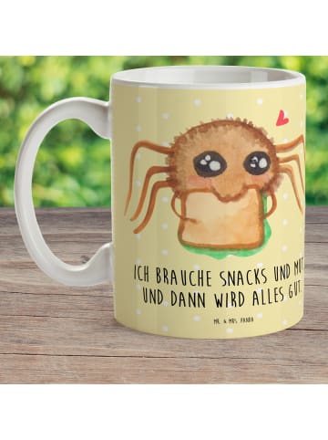 Mr. & Mrs. Panda Kaffeebecher Spinne Agathe Sandwich mit Spruch in Gelb Pastell