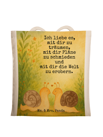 Mr. & Mrs. Panda Tragetasche Schnecken Liebe Design mit Spruch in Weiß