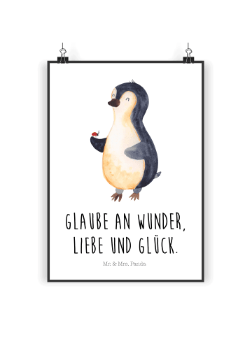 Mr. & Mrs. Panda Poster Pinguin Marienkäfer mit Spruch in Weiß