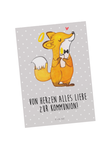 Mr. & Mrs. Panda Postkarte Fuchs Kommunion mit Spruch in Grau Pastell