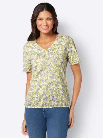 Sieh an! Kurzarm-Shirt in champagner-flieder-bedruckt